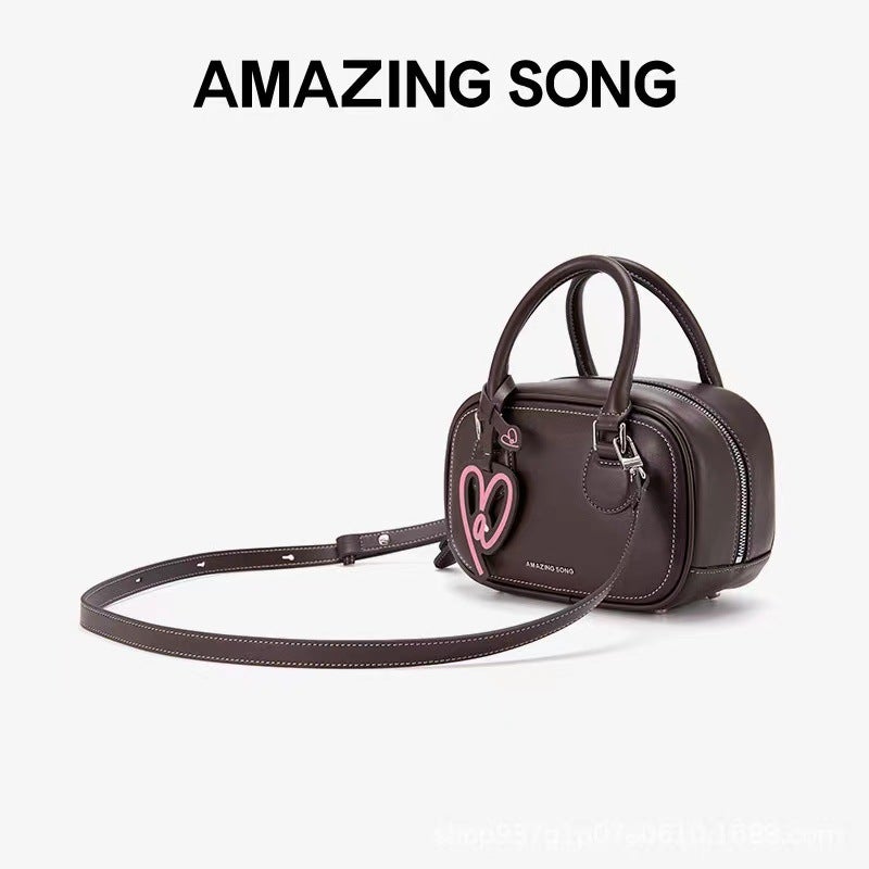 Amazing Song Small Toast Bag Casual Leather Dark chocolate trumpet