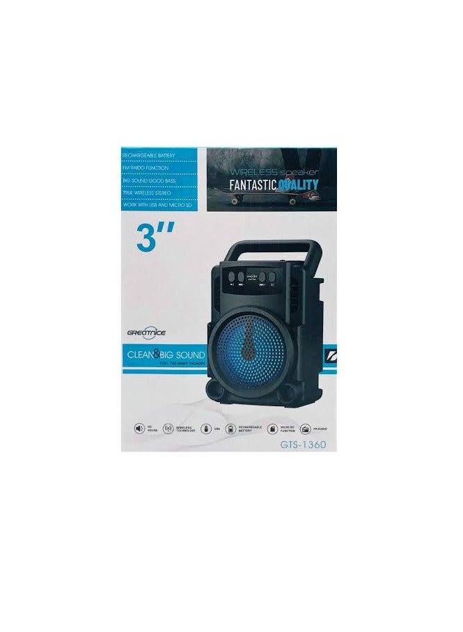 سبيكر بلوتوث محمول صغير موديل 1360 بإضاءة LED وصوت ستيريو قوي – أسود - Image 4