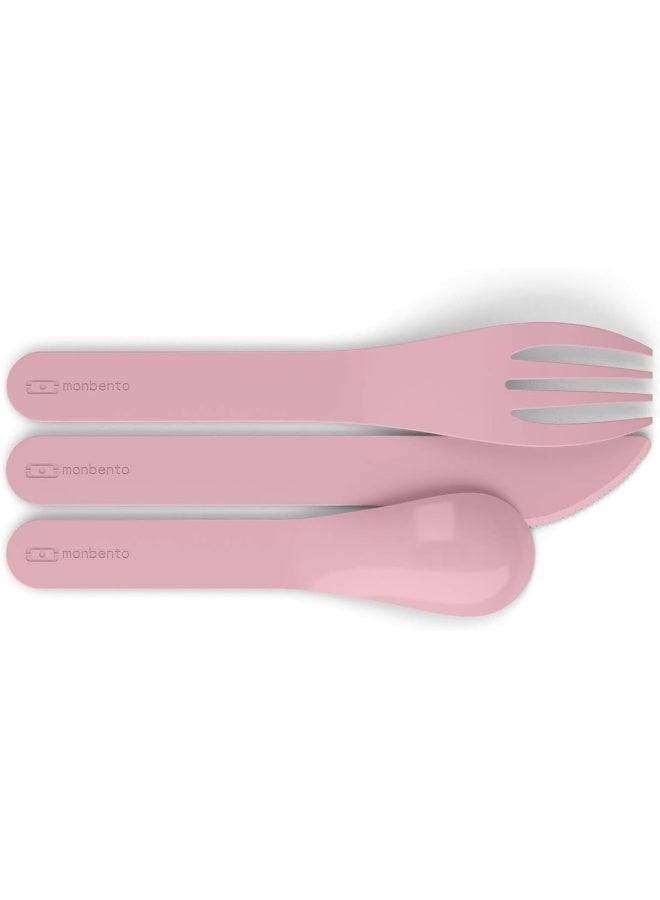 MONBENTO - Cutlery Set for Lunch Box MB Pocket Blush - 3 Pieces Fork Knife Spoon - Flatware Set for Work/School Lunch Packing - Biodegradable Plastic - Pink - Image 3