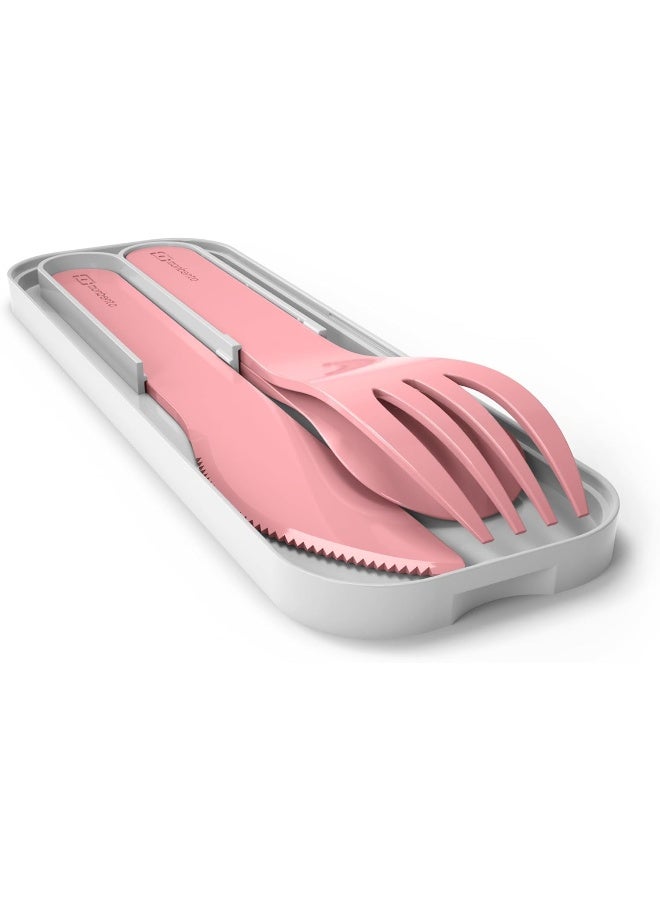 MONBENTO - Cutlery Set for Lunch Box MB Pocket Blush - 3 Pieces Fork Knife Spoon - Flatware Set for Work/School Lunch Packing - Biodegradable Plastic - Pink - Image 1