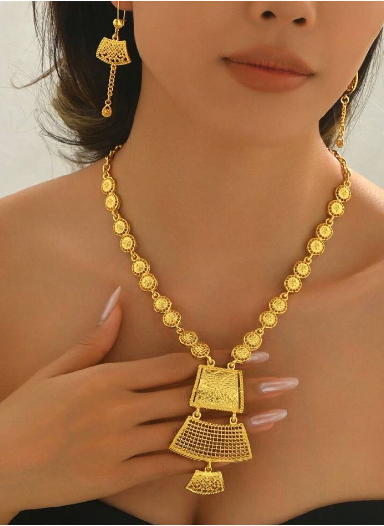 GOLDMAX 21k Gold Plated Necklace & Earrings Jewelry Set For Women  - Image 1