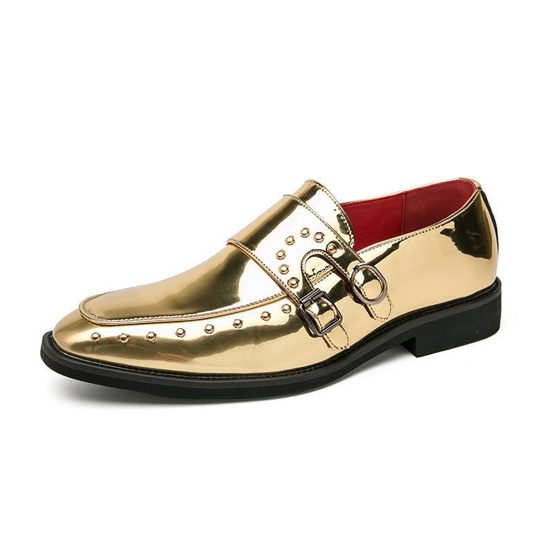 Plus Size 46 Pointed Shiny Double Pin Buckle Leather Shoes Men'S British Casual Stylist Loafers Punk Wedding Shoes - Image 1