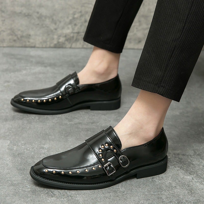 Plus Size 46 Pointed Shiny Double Pin Buckle Leather Shoes Men'S British Casual Stylist Loafers Punk Wedding Shoes - Image 3