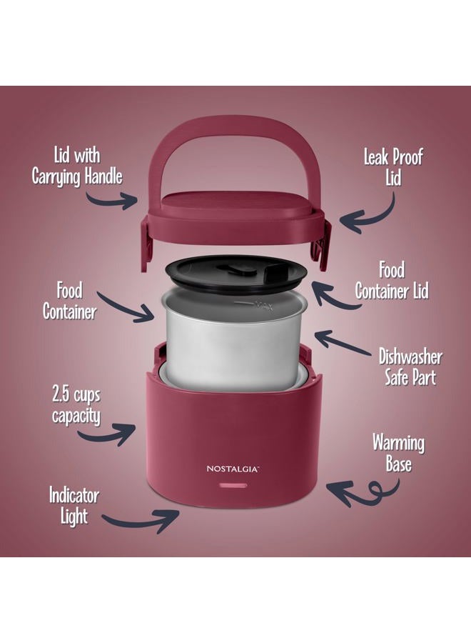 Nostalgia 20-Oz Heated Electric Lunch Box – Portable Food Warmer for Office, Travel, & Car - Perfect for Soup, Pasta, & Light Meals– Leak-Proof Lid, Foldable Handle, Detachable Cord – Cranberry - Image 4