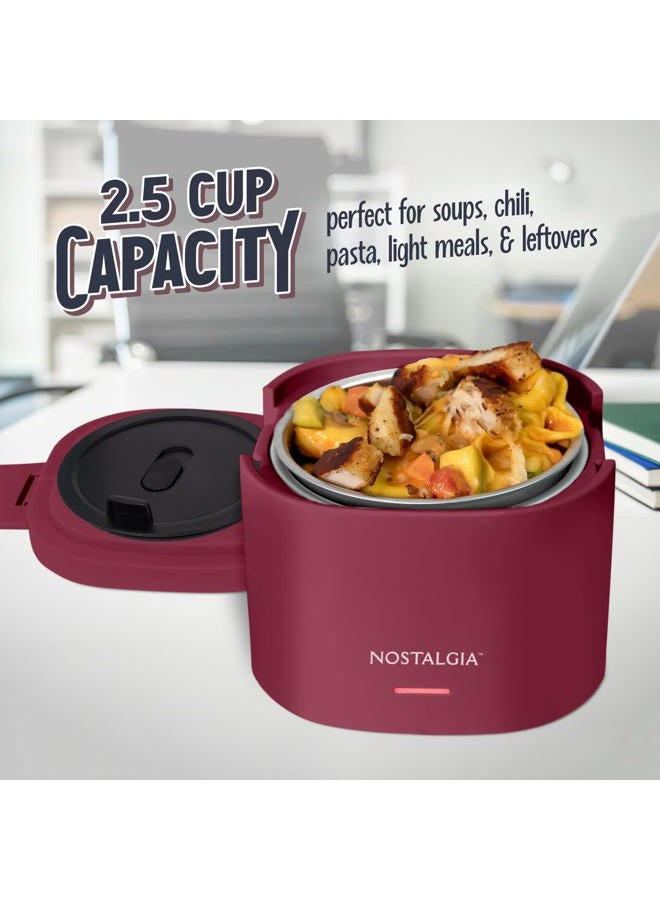 Nostalgia 20-Oz Heated Electric Lunch Box – Portable Food Warmer for Office, Travel, & Car - Perfect for Soup, Pasta, & Light Meals– Leak-Proof Lid, Foldable Handle, Detachable Cord – Cranberry - Image 5