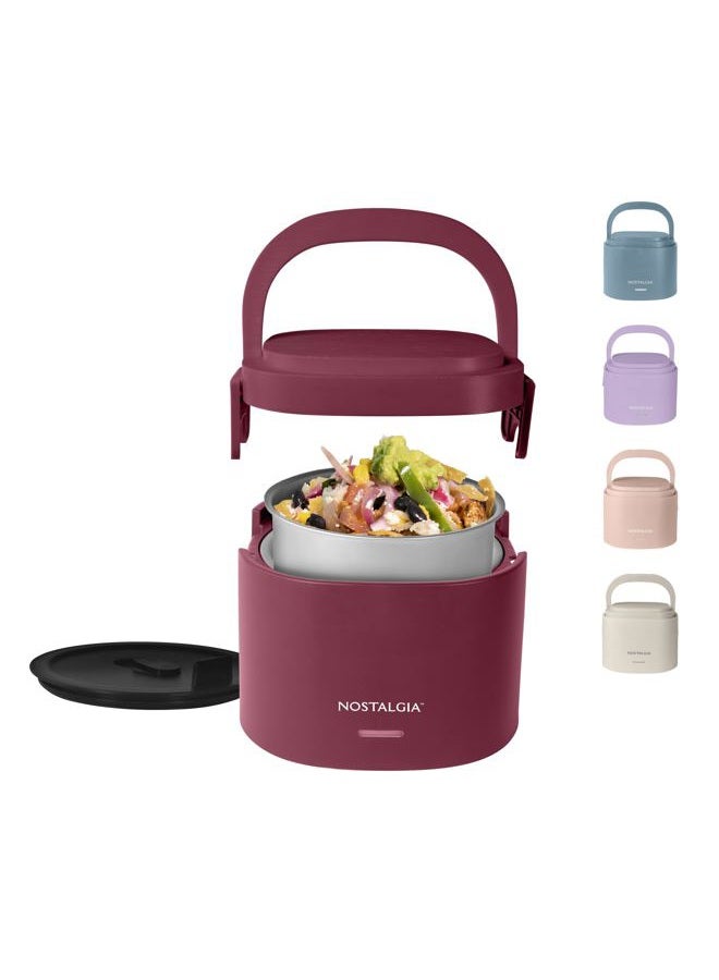 Nostalgia 20-Oz Heated Electric Lunch Box – Portable Food Warmer for Office, Travel, & Car - Perfect for Soup, Pasta, & Light Meals– Leak-Proof Lid, Foldable Handle, Detachable Cord – Cranberry - Image 1