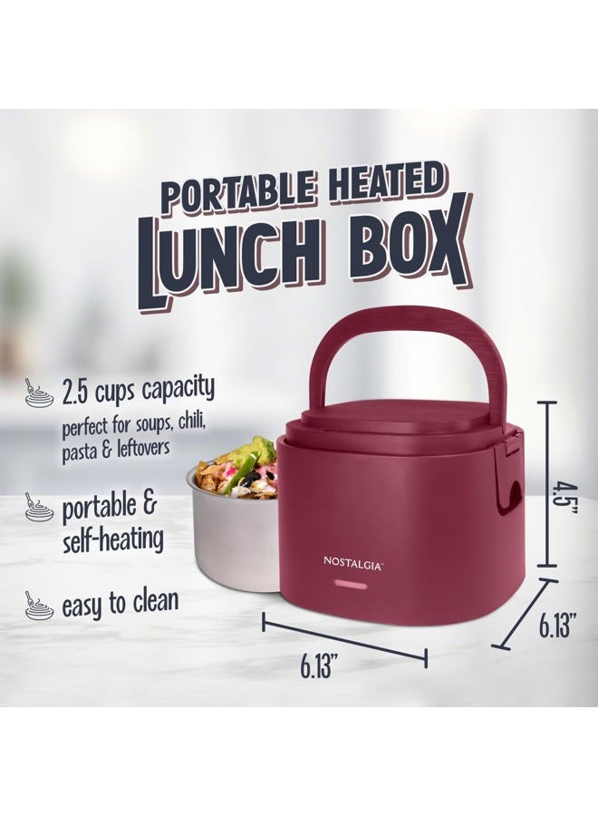 Nostalgia 20-Oz Heated Electric Lunch Box – Portable Food Warmer for Office, Travel, & Car - Perfect for Soup, Pasta, & Light Meals– Leak-Proof Lid, Foldable Handle, Detachable Cord – Cranberry - Image 2