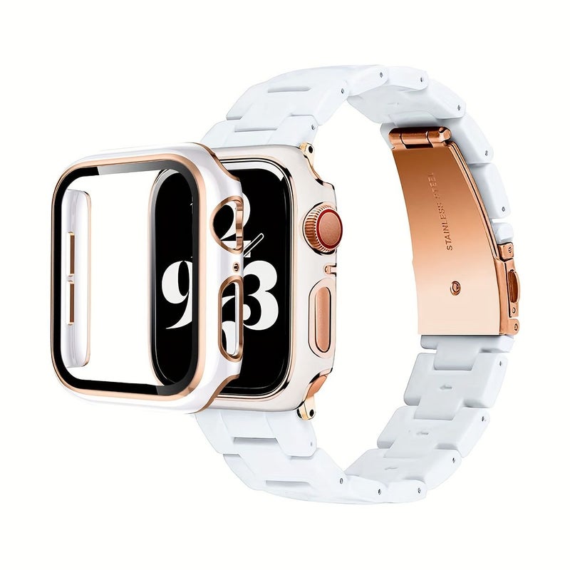 Resin Rose Shell 2pc Set White Watch Cover With Gold Frame Impact Resistant Scratch Proof Hard PC 40mm - Image 4