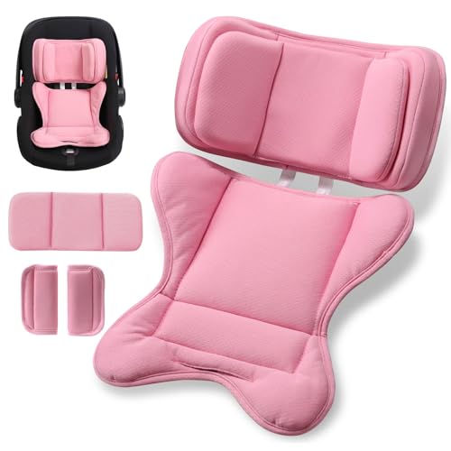 TinlyFinly Infant Insert Compatible with Doona Graco Britax Chicco Evenflo Car Seat Adjustable Baby Head Body Support Cushion for Newborn to Toddler Fits Infant Car Seat and Stroller Pink - Image 1