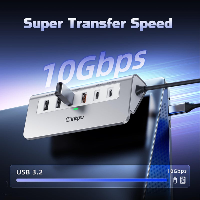 intpw P9 PRO USB C Hub 10Gbps, 9-in-1 USB C Docking Station with 4K@60Hz HDMI, Type-C & 2 Type-A 3.2, 2 USB-A 2.0, PD 100W, SD/TF Port,Aluminum USB Hub for Laptop, iPhone 17 Series, MacBook Air/Pro - Image 5