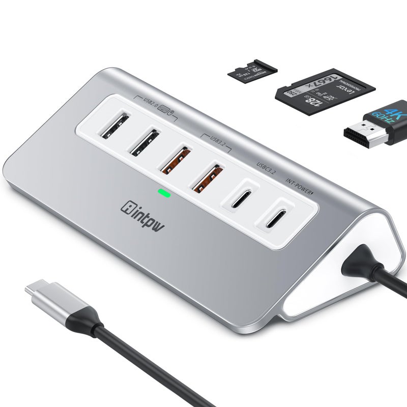 intpw P9 PRO USB C Hub 10Gbps, 9-in-1 USB C Docking Station with 4K@60Hz HDMI, Type-C & 2 Type-A 3.2, 2 USB-A 2.0, PD 100W, SD/TF Port,Aluminum USB Hub for Laptop, iPhone 17 Series, MacBook Air/Pro - Image 1
