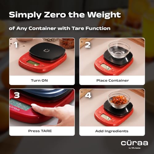 Cüraa Weight Machine for Kitchen with Measuring Spoons | Food Weighing Scale for Health, Fitness, Home Baking & Cooking | Digital Kitchen Scale with Bright LCD, Tare Function - Image 2