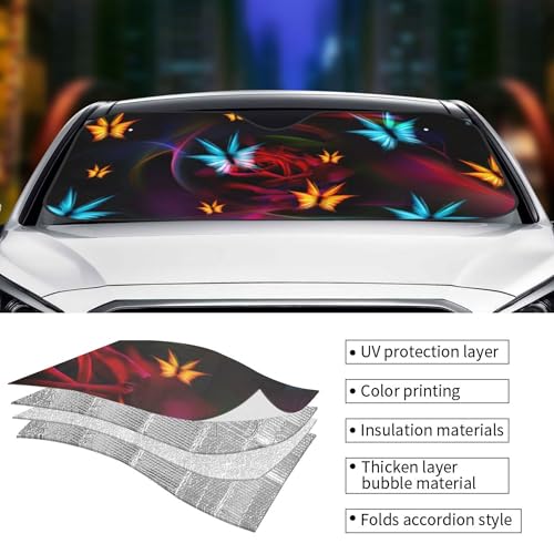 FREEHOTU Beautiful Burning Butterfly Flowers Windshield Sunshade for Car SUV Truck Foldable Uv Ray Reflector Front Window Sun Shade Visor Shield Cover - Image 5