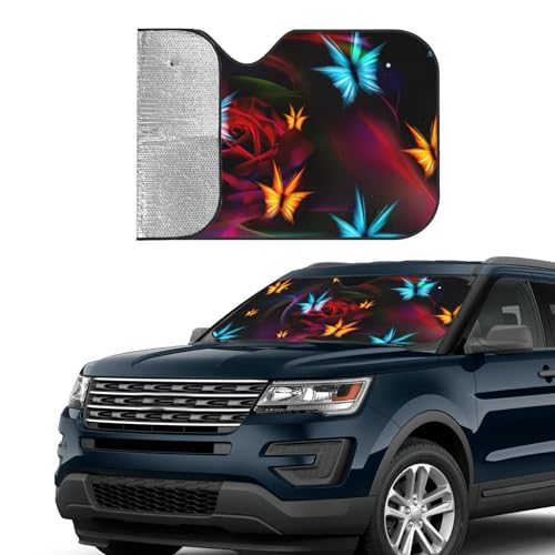 FREEHOTU Beautiful Burning Butterfly Flowers Windshield Sunshade for Car SUV Truck Foldable Uv Ray Reflector Front Window Sun Shade Visor Shield Cover - Image 4