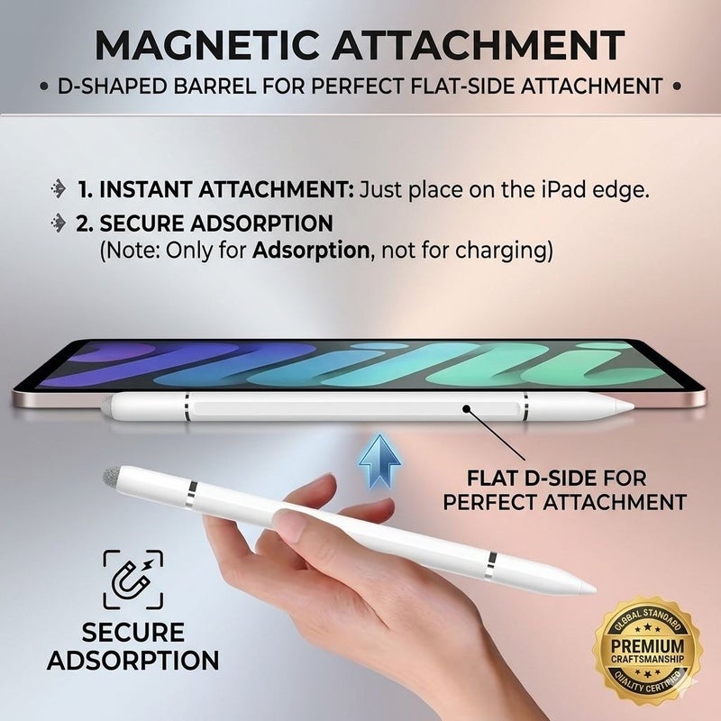 White 3 In 1 Universal Stylus Pen High Precision Touch Screen Stylus For iPad iPhone Android Tablets Smartphones Drawing Writing Note Taking Office Editing Ergonomic High Sensitivity Stylus With 4 Pcs Replacement Tips - Image 5