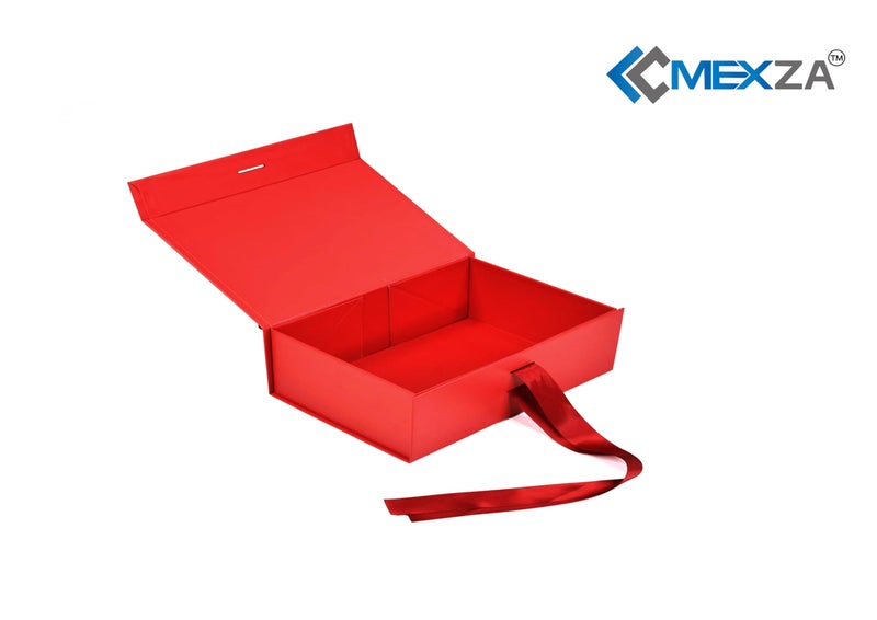 MEXZA Gift box Foldable collapsible Hardboard Rakhi Empty Box with Satin Ribbon Multipurpose Decorative Hamper Box Holds 10 kg Presents Reuse Valentine (30x 26 x 8 cm-large) (RED) - Image 4