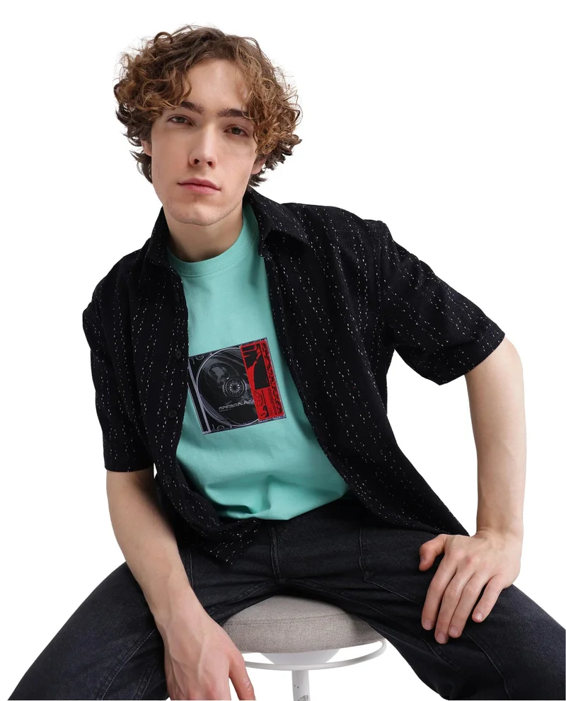 Rare Rabbit Men's Graphic Print Crew Neck T-Shirt