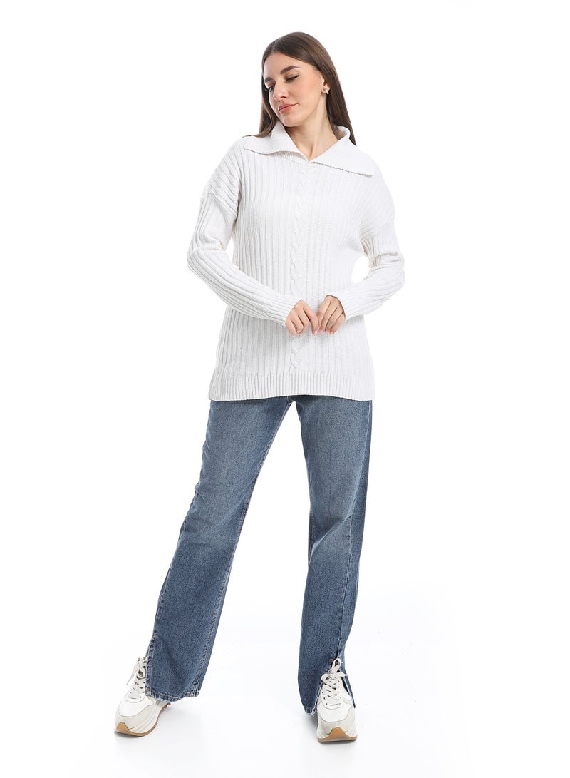 سيزار بلوفر صوف حريمي سادة بياقه وتصميمات متعددة - Image 4