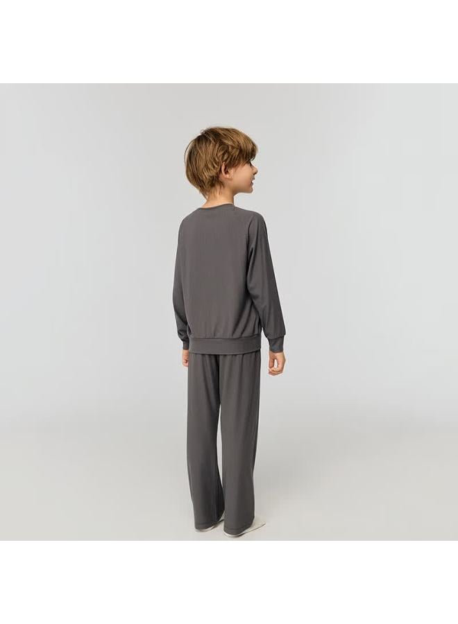 Aimer Kids Boys' Antibacterial And Anti-mite Pajama Set, Thin Dark Gray, Size 120 - Image 2
