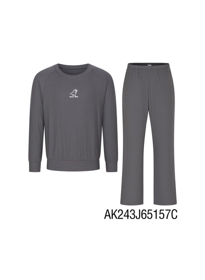 Aimer Kids Boys' Antibacterial And Anti-mite Pajama Set, Thin Dark Gray, Size 120 - Image 3