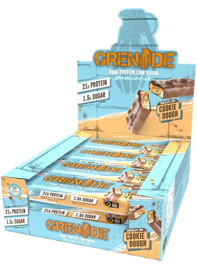 Grenade بار جرينيد عالي البروتين، منخفض السكر - نكهة عجينة بسكويت الشوكولاتة، 12 × 60 جرام - Image 1
