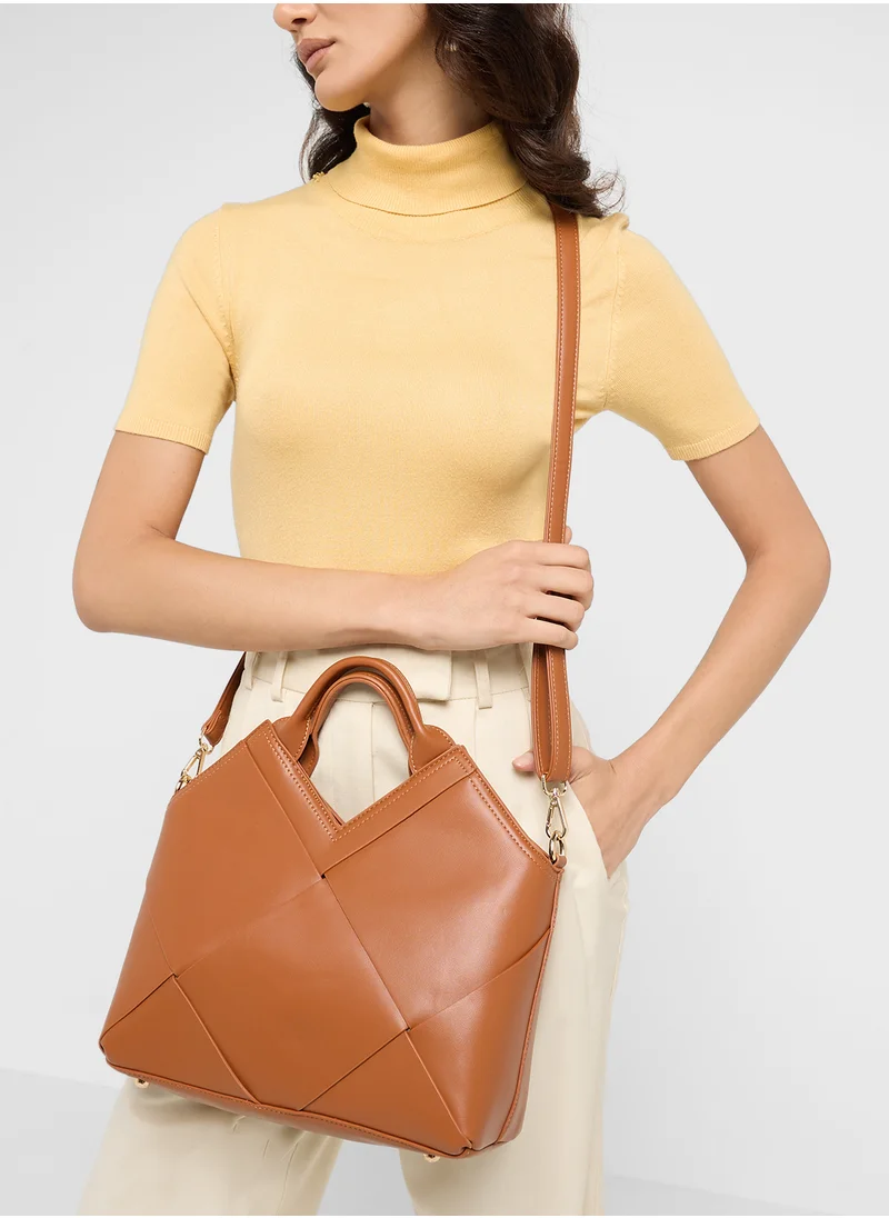ELLA Weave Satchel Bag With Long Strap
