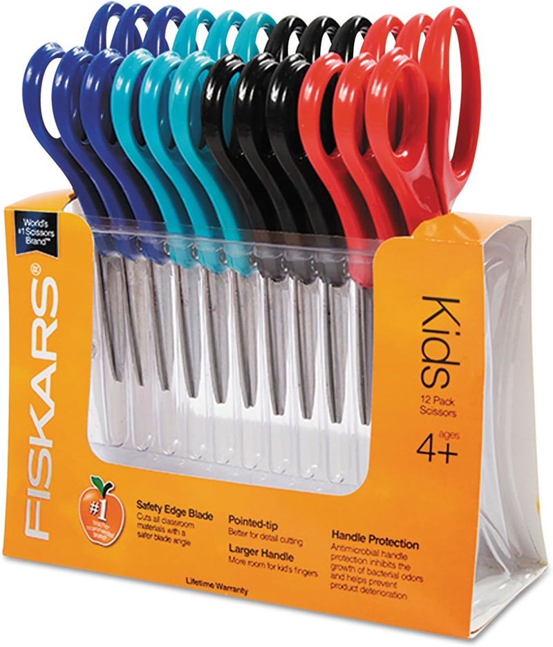 Fiskars 194300 Back to School Supplies Kids Scissors Pointedtip Bulk 5 Inch 12 Pack Assorted Colors