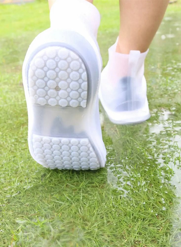 SYOSI Silicone Shoe Covers, Waterproof Shoe Covers, Thickened Sole Reusable Rain Shoe Covers, Silicone Rubber Non Slip Shoe Protectors, Elastic Overshoes Elevated Galoshes for Man and Woman (XL, White) - Image 3