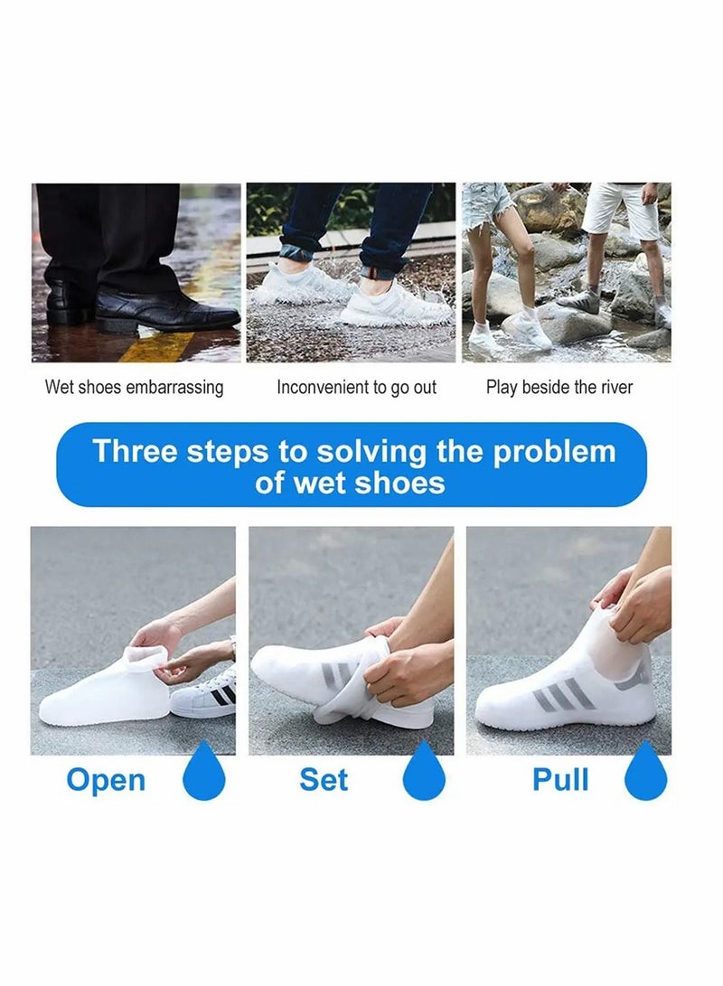 SYOSI Silicone Shoe Covers, Waterproof Shoe Covers, Thickened Sole Reusable Rain Shoe Covers, Silicone Rubber Non Slip Shoe Protectors, Elastic Overshoes Elevated Galoshes for Man and Woman (XL, White) - Image 2