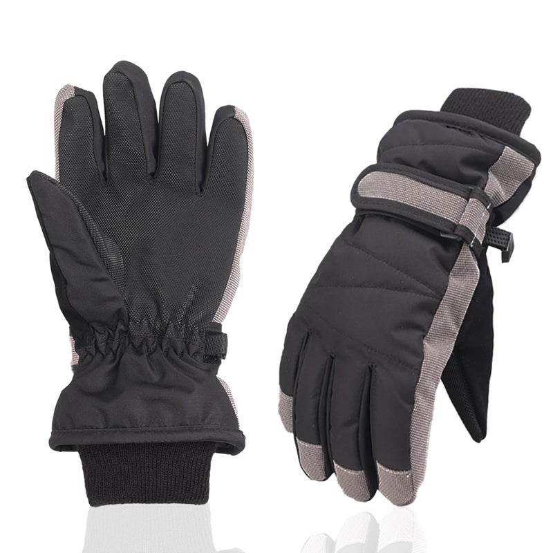 XTACER Kids Ski Snow Gloves Snowboard Winter Warm Cold Weather Gloves for Boys Girls Children (Black & Gray, 10-12 Years) - Image 1