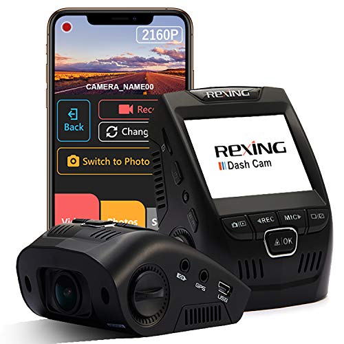 REXING V1 - 4K Ultra HD Car Dash Cam 2.4" LCD Screen, Wi-Fi, 170° Wide Angle Dashboard Camera Recorder with G-Sensor, WDR, Loop Recording, Supercapacitor, Mobile App, 256GB Supported - Image 1