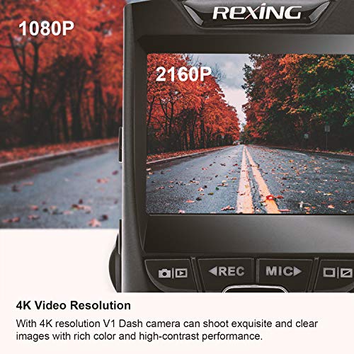 REXING V1 - 4K Ultra HD Car Dash Cam 2.4" LCD Screen, Wi-Fi, 170° Wide Angle Dashboard Camera Recorder with G-Sensor, WDR, Loop Recording, Supercapacitor, Mobile App, 256GB Supported - Image 2