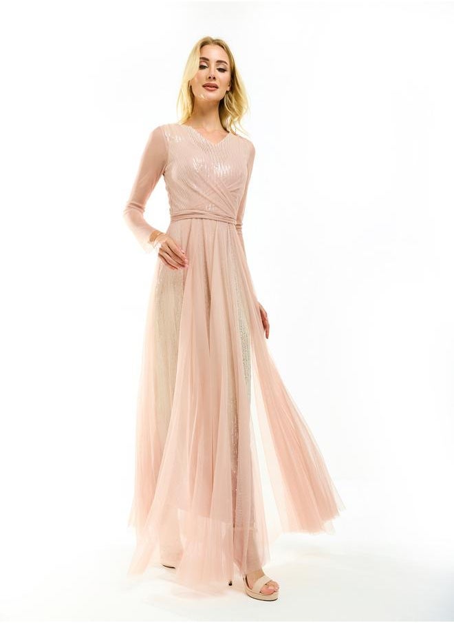 House of Moda Blush Sequin Gown Dress - Image 5