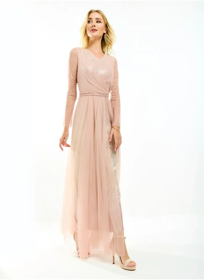 House of Moda Blush Sequin Gown Dress