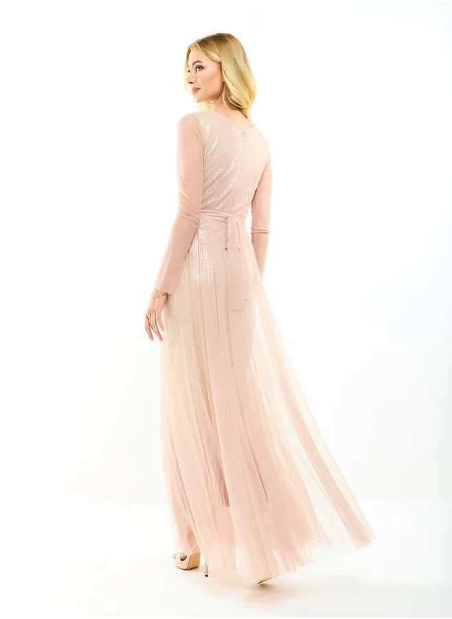 هاوس اوف مودا Sequin Embellished Tulle Layered Maxi Dress by Styli