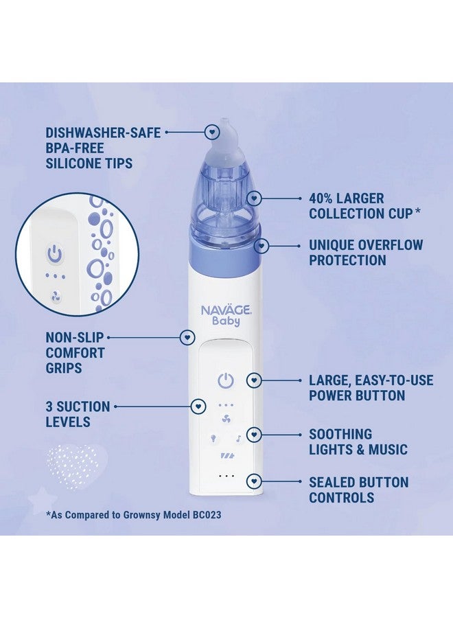 Navage Baby Nasal Aspirator - Gentle, Pediatrician Recommended Nasal Aspirator for Baby Congestion & Stuffy Noses - Baby Nose Sucker w/ Lights, Lullabies & BPA Free Silicone Tips - Image 3