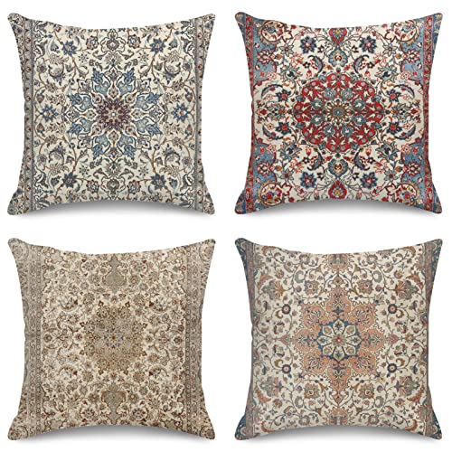 Sanwarm Throw Pillow Covers Home Decor Set of 4 Pillow Cases Decorative 18 x 18 Inches Outdoor Cushion Couch Sofa Pillowcases Boho Mandala Brown Circle