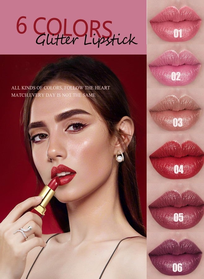 DuaTana 6 Pcs Glitter Lipstick Brown Nude Pink Purple Red Sets, Matte Shimmer Light to Dark for Women Long Lasting 24 Hours Lip Gloss, Sparkling Shiny Waterproof Lip Stick Color Lip Stain labiales Makeup Gift - Image 2
