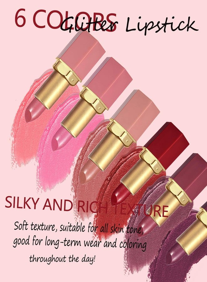 DuaTana 6 Pcs Glitter Lipstick Brown Nude Pink Purple Red Sets, Matte Shimmer Light to Dark for Women Long Lasting 24 Hours Lip Gloss, Sparkling Shiny Waterproof Lip Stick Color Lip Stain labiales Makeup Gift - Image 5