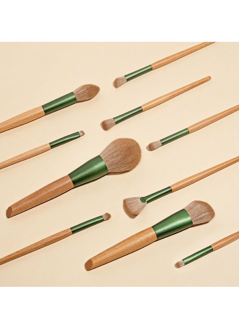 KASTWAVE Natural Wooden Makeup Brush Set, Travel Makeup Brush Set, Brushes For Makeup with Organizer, Blush Brush, Foundation Brush, Concealer Brush, Eyebrow Brush, Premium Synthetic Bristles, 10 Piece Set - Image 3