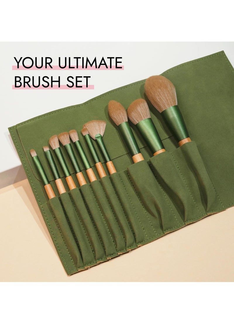 KASTWAVE Natural Wooden Makeup Brush Set, Travel Makeup Brush Set, Brushes For Makeup with Organizer, Blush Brush, Foundation Brush, Concealer Brush, Eyebrow Brush, Premium Synthetic Bristles, 10 Piece Set - Image 4