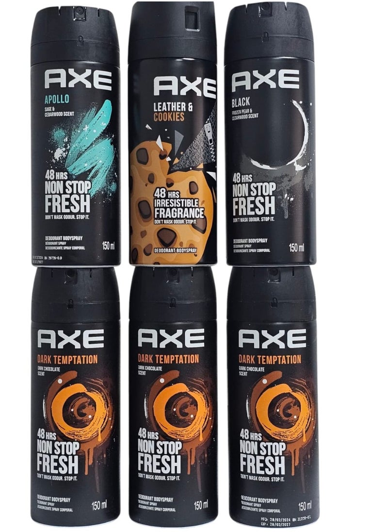 Axe Axe Spray Deodorant Set Of 6 Different Fragrance Packs 150ml ×6 