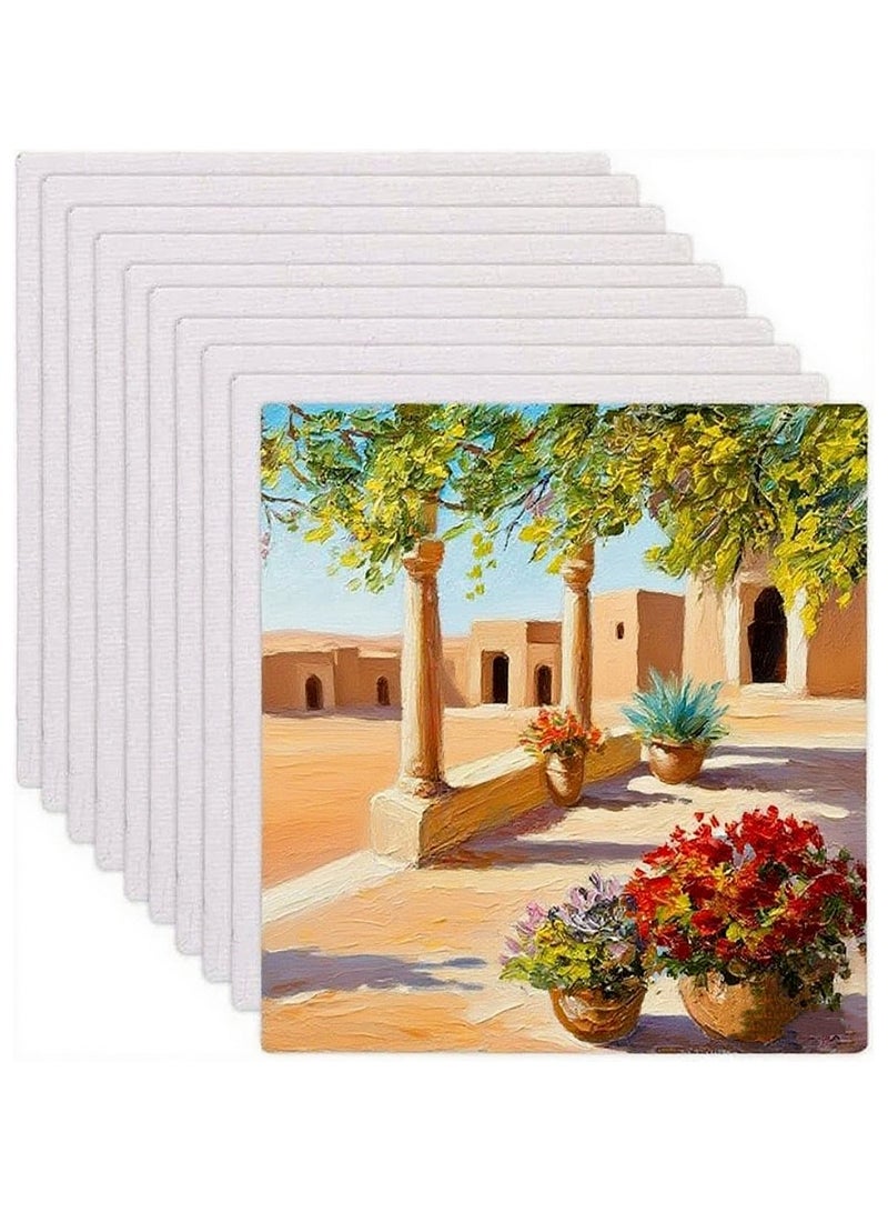 مجموعة من 10 ألواح قماشية للرسم، 10 × 10 سم، ألواح قماشية فارغة معدة بالقطن وخالية من الأحماض للرسم الزيتي والألوان المائية والأكريليك والغواش والتيمبرا - Image 1