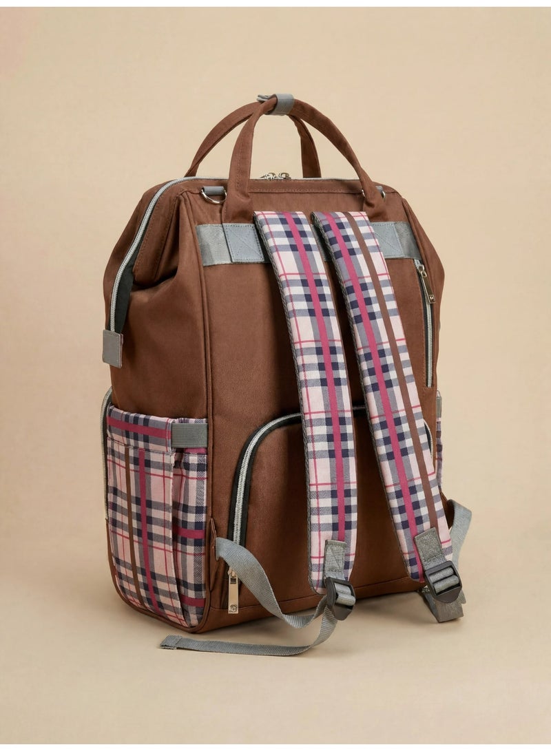 Kidilo Premium Kidilo Diaper Bag Backpack with Changing Pad - Large Capacity & German Design (Brown/Plaid) - Image 3