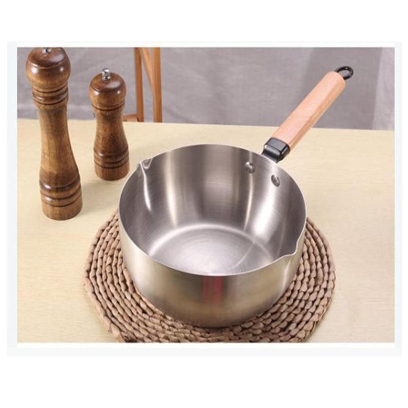 Replex Stainless Steel Sauce Pan Tea Pan Milk Pan with Wooden Handle Tea Milk Coffee Sugar Melting Pot Silver Gas Kitchen Cookware 2 Liters Capacity - Image 2
