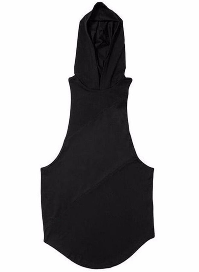 Loquat Hooded Long Loose Sleeveless T-Shirt Black  - Image 1