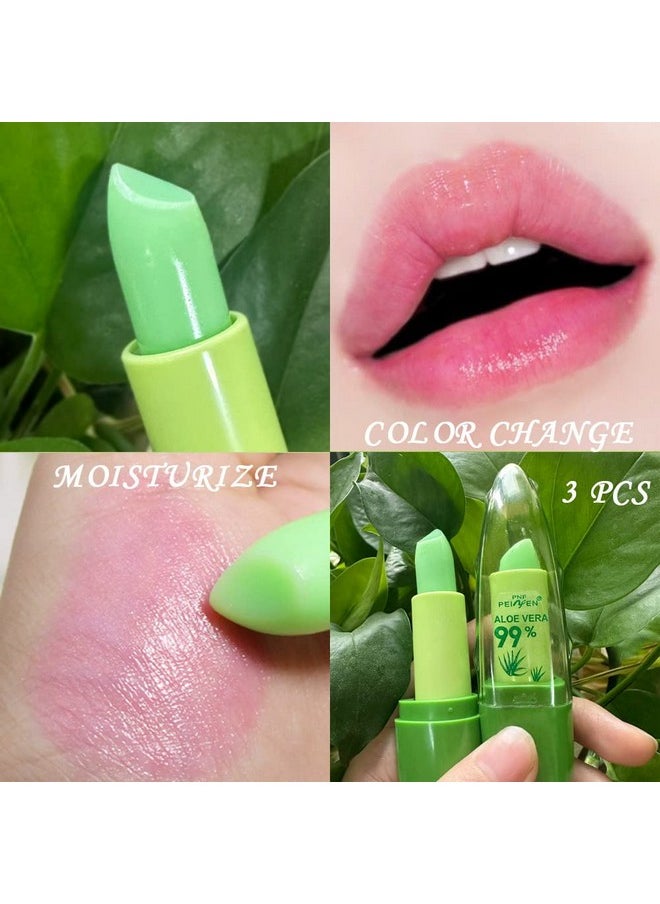 BINGBRUSH 3 Pcs Aloe Vera Color Changing Lipstick Queenlong Lasting Lip Care Nutritious Plumper Lip Balm Moisturizer Magic Ph Temperature Color Change Lip Gloss Glossly Makeup Set For Women  - Image 5