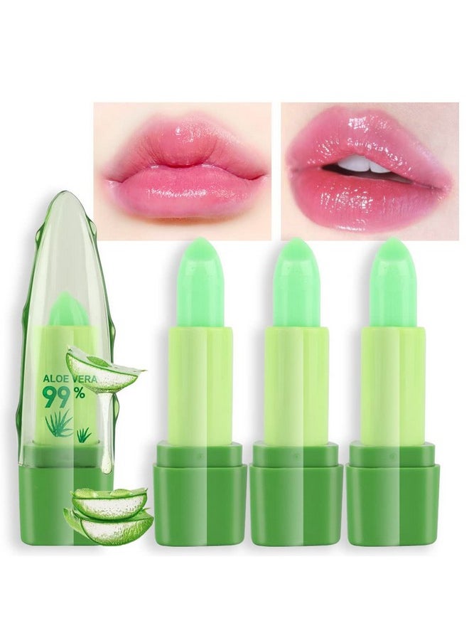 BINGBRUSH 3 Pcs Aloe Vera Color Changing Lipstick Queenlong Lasting Lip Care Nutritious Plumper Lip Balm Moisturizer Magic Ph Temperature Color Change Lip Gloss Glossly Makeup Set For Women  - Image 1