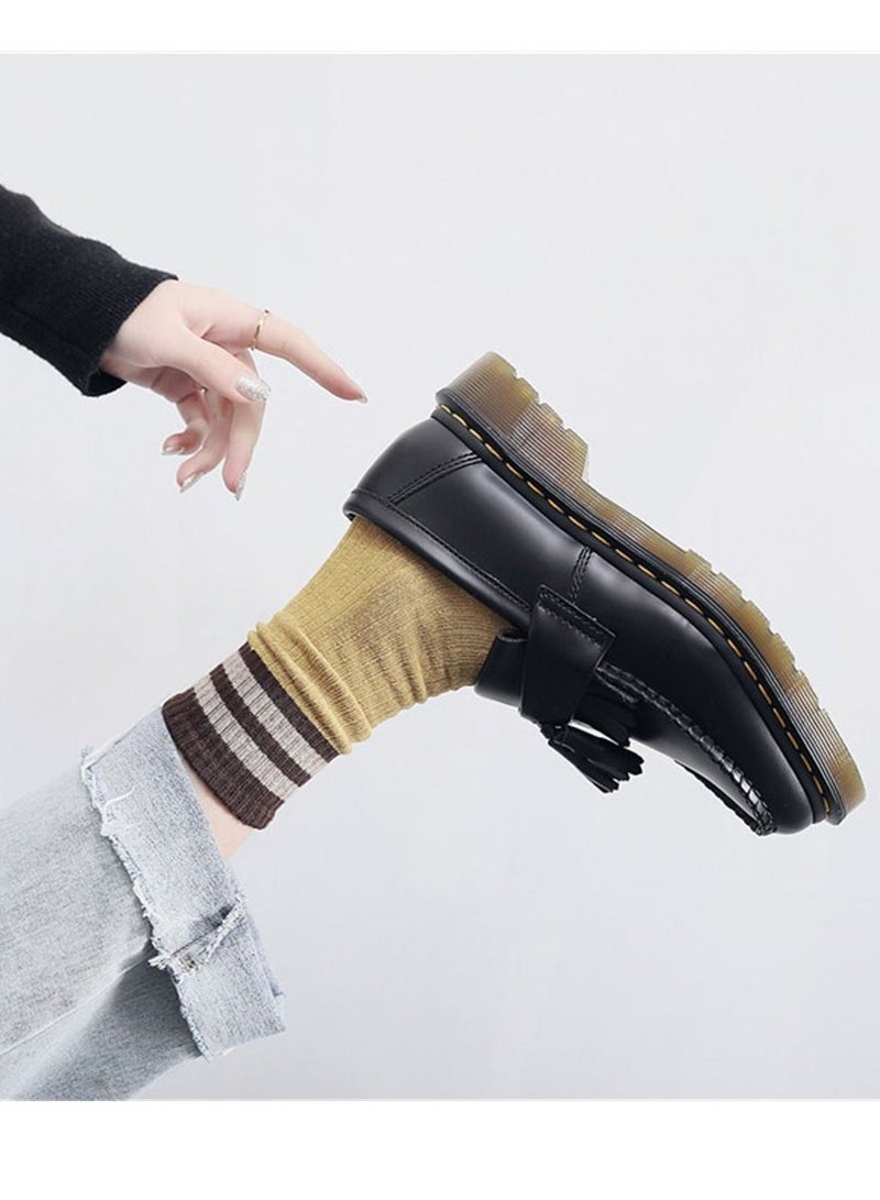Loquat Women's Genuine Leather Low Cut British Fashion Student Casual Leather Shoes Black  - Image 2