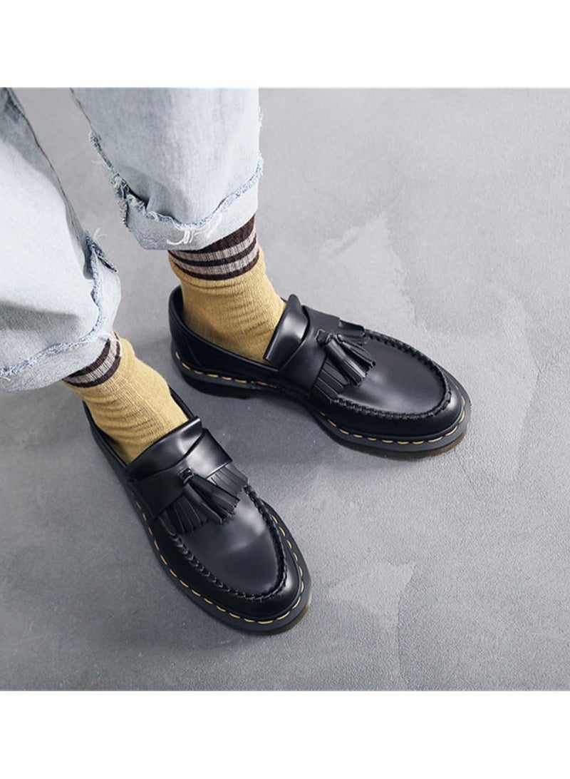 Loquat Women's Genuine Leather Low Cut British Fashion Student Casual Leather Shoes Black  - Image 1